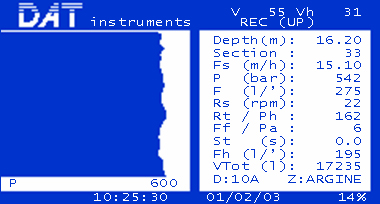 DAT instruments, JET 4000 AME / J, jet grouting parametrs screen