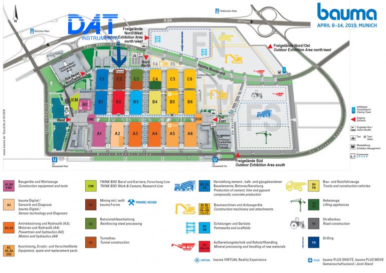 DAT instruments, BAUMA 2019, stand, datalogger, plan