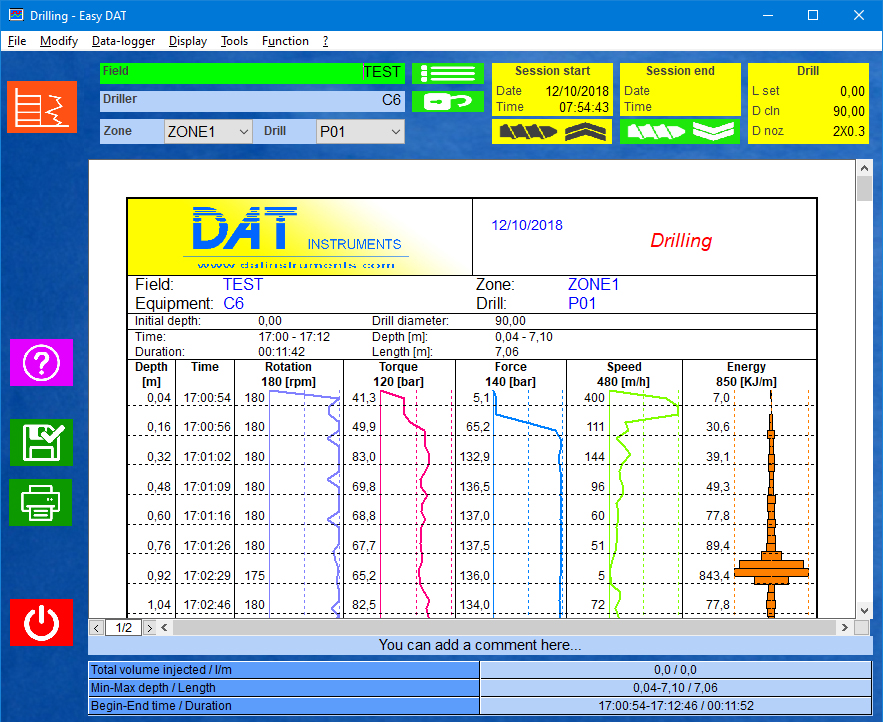 Easy DAT software, drilling MWD, graphic certification digitalization recording, data logger software