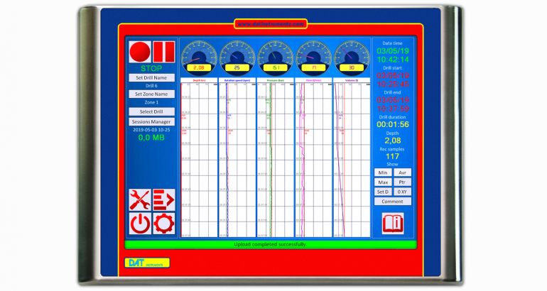 Los datalogger DAT instruments montados en todas las perforadoras