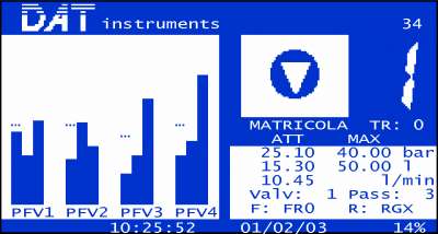 DAT instruments, JET 4000 AME / I, schermata parametri iniezione