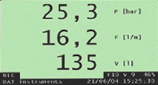 DAT instruments, JET DSP 100 / IR, schermata parametri iniezione