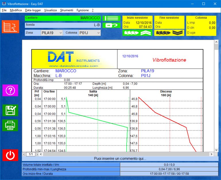 DAT instruments, datalogger per vibroflottazione, software Easy DAT