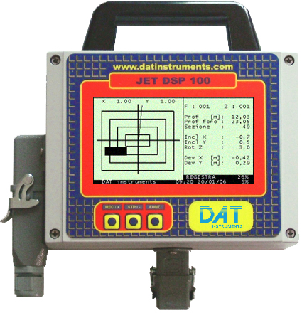 DAT instruments, datalogger for: Jet grouting – Grouting – Cement injection – TAM grouting – Drilling – MWD – CFA – Deep mixing – Soil mixing – Vibroflotation – Diaphragm walls – Lugeon test – Mineral investigation