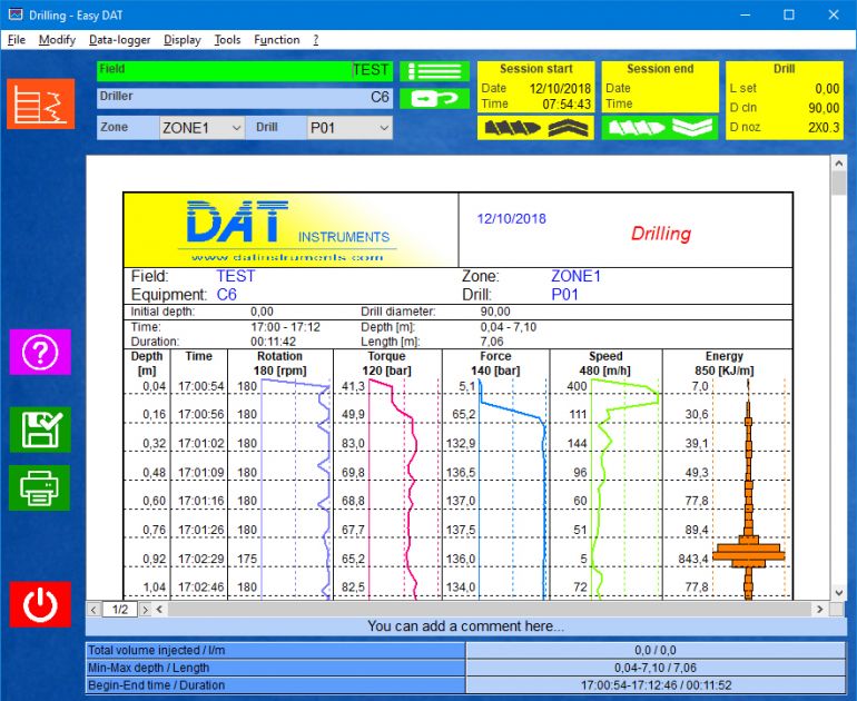 Easy DAT software, drilling MWD, graphic certification digitalization recording