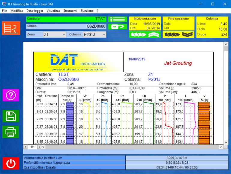 Easy DAT, Jetgrouting, Jet grouting (single fluid, double fluid, triple fluid), piling, certification, software