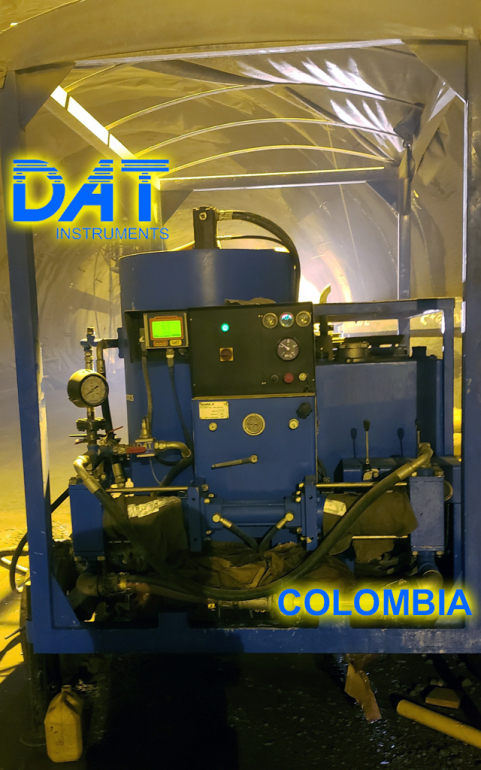 DAT instruments, Colombia, datalogger, grouting, JET DSP 100 IRT, en la obra, Autohormigonera y bomba de inyección móvil