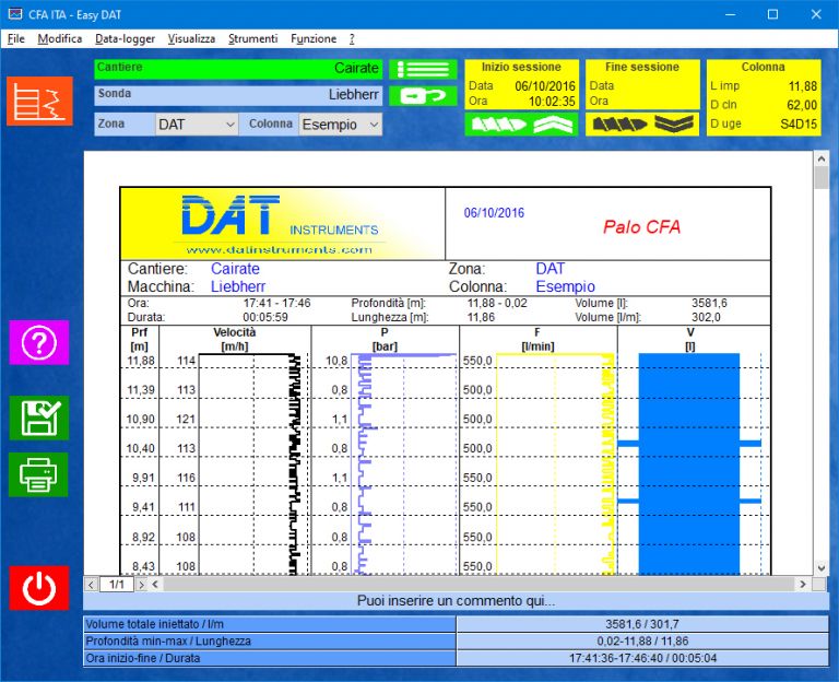 Easy DAT software per CFA pali ad elica continua, ACP auger cast pile, continuous flight auger